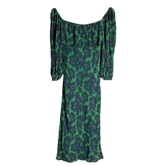 Peter Som Green Floral Print Crepe Long Sleeve Square Neck Midi Dress Size 6 - Picture 5 of 16